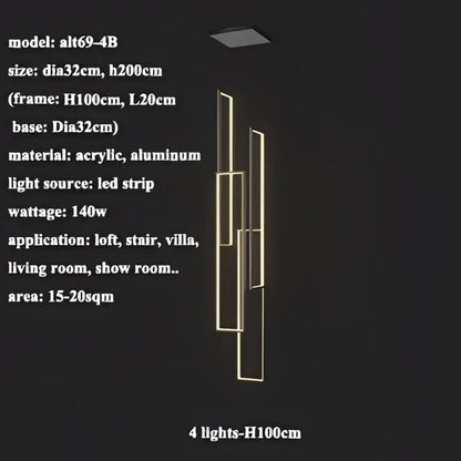 Modern minimalist decorbites led rectangle staircase chandelier with warm golden vertical panels for living room decor