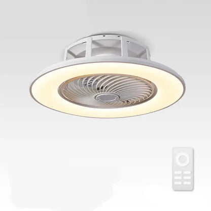 White circular ceiling fan with integrated led ring and central blades by decorbites led remote control chandelier for bedroom