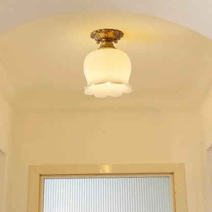 DecorBites LED resin ceiling light fixture with warm frosted glass and brass base for porch aisle living room