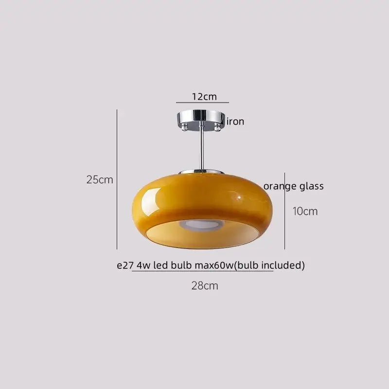 A modern decorbites led resin ceiling light fixture with a glossy orange glass shade and polished chrome iron mount