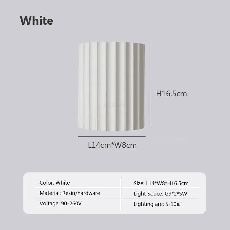 White cylindrical decorbites led resin wall sconce with vertical fluted ridges for minimalist entryway illumination