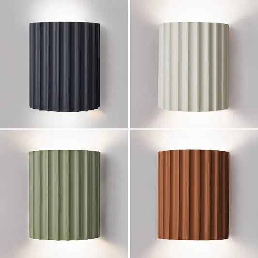 Modern cylindrical decorbites led resin wall sconces with vertical fluted design in matte black off-white sage green and terracotta brown