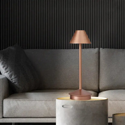 Copper-toned decorbites led retro touch minimalist table lamp with sleek tapered design and matte metal base