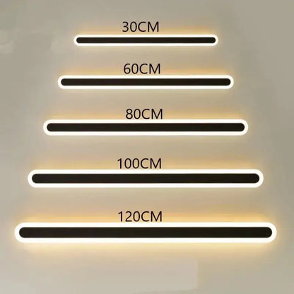 Modern minimalist decorbites led rgb wall light with sleek black body and warm white edge, available in five lengths