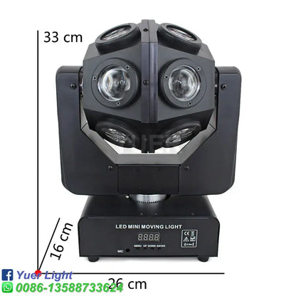 Black led rgbw moving head light with six adjustable spotlights and digital display for stage disco party use