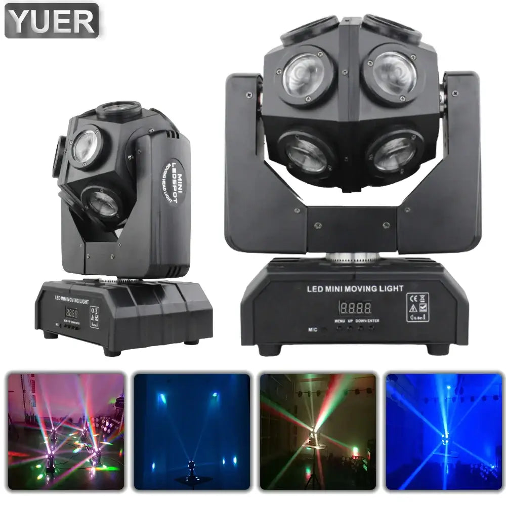 Black yuer led rgbw moving head light with four circular lenses and digital display base for stage and party use