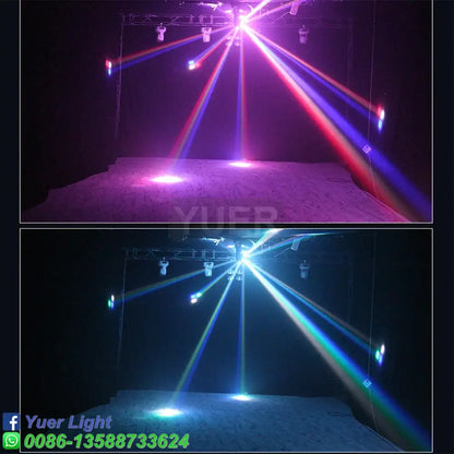 DecorBites™ led rgbw moving head light projects vibrant purple and blue beams for stage disco dj party use