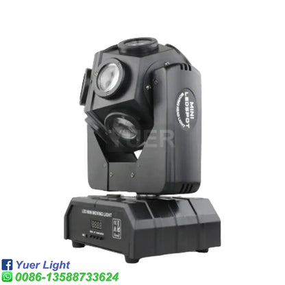 Black plastic led rgbw moving head light with two circular emitters and textured base for stage disco dj party use