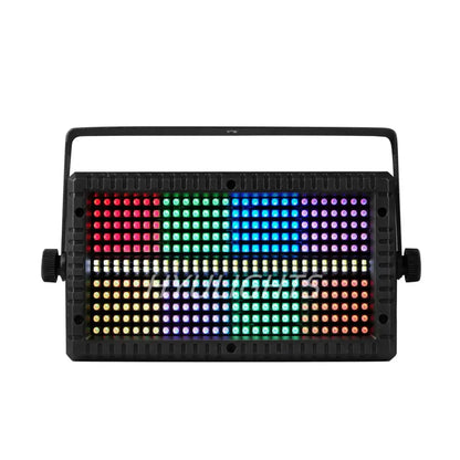 Black rectangular led rgbw strobe wash panel displaying colorful rainbow hues for stage lighting by DecorBites™