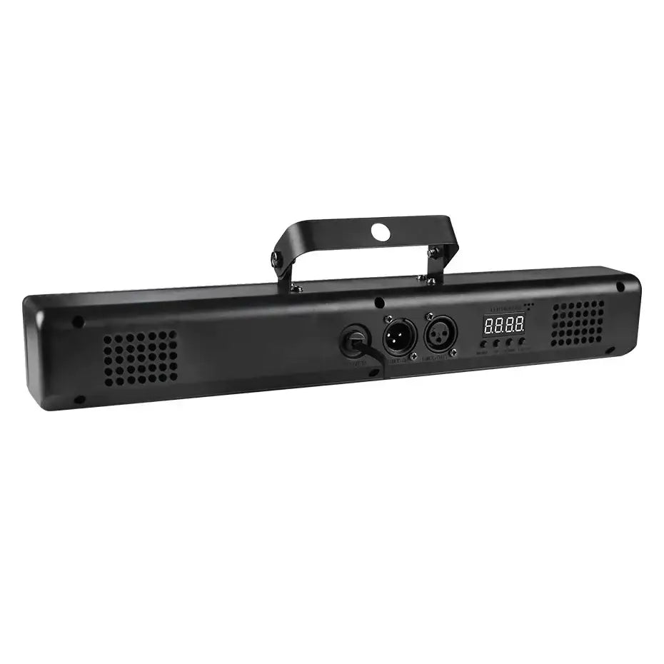 Black rectangular decorbites™ led rgbw wall wash light with handle ventilation grilles and control ports for party use