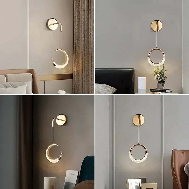 Modern gold-toned decorbites™ led ring and moon lamps set with sleek acrylic and alloy pendant light fixtures