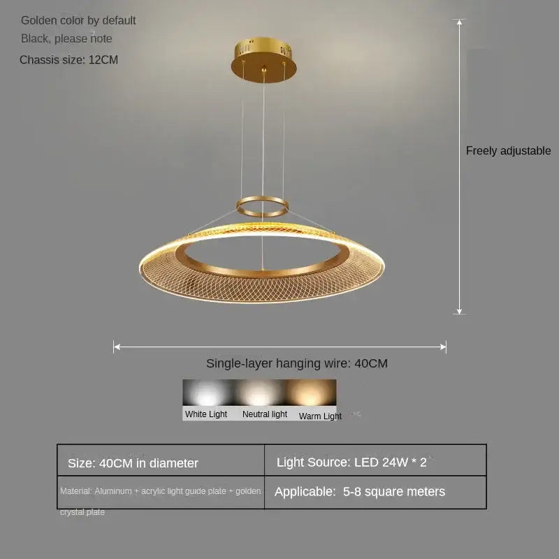 Modern gold-toned decorbites led ring ceiling chandelier with mesh acrylic design for living and dining rooms lighting