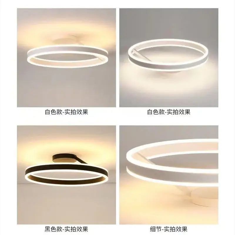 Decorbites™ led ring chandelier with sleek minimalist design featuring two concentric rings in white or black finishes