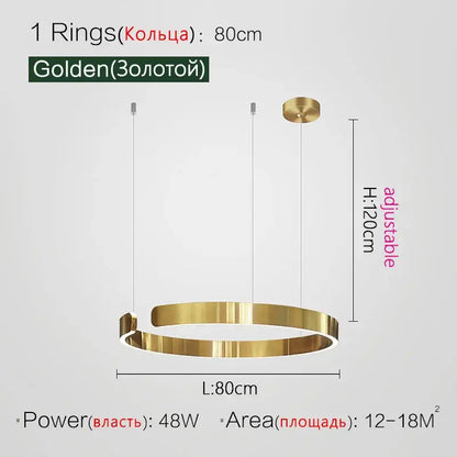 DecorBites™ led ring chandelier with a sleek golden polished finish and adjustable height for modern home decor