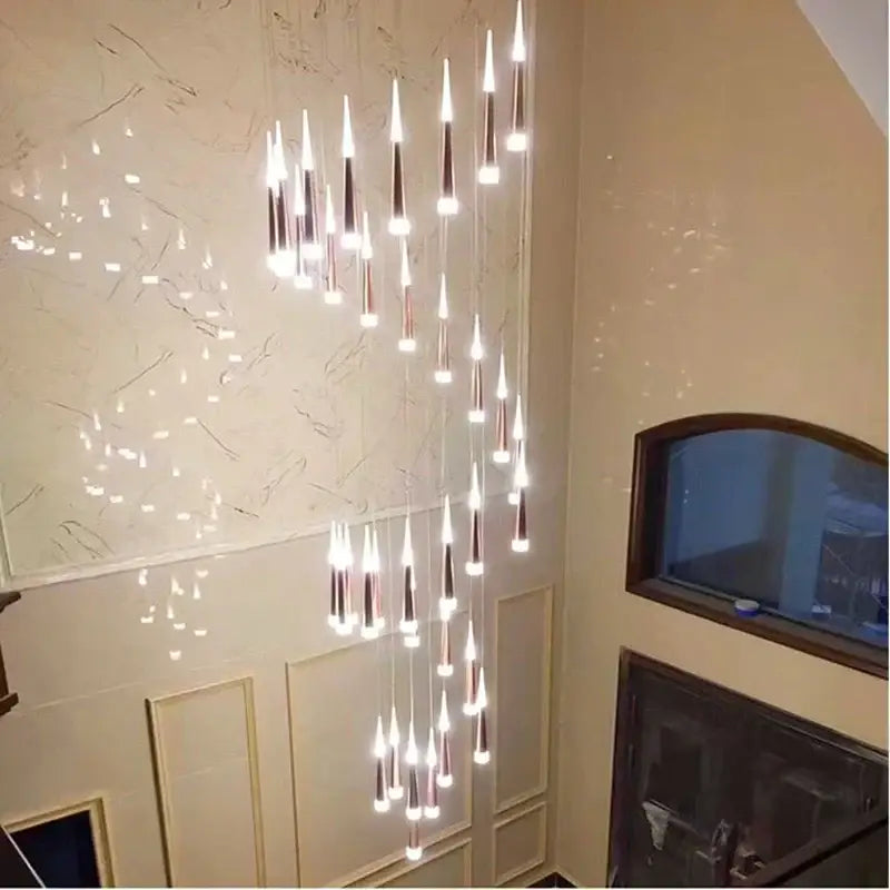 Modern decorbites™ led ring chandelier with cascading tapered glass and rose gold silver metallic accents for indoor lighting