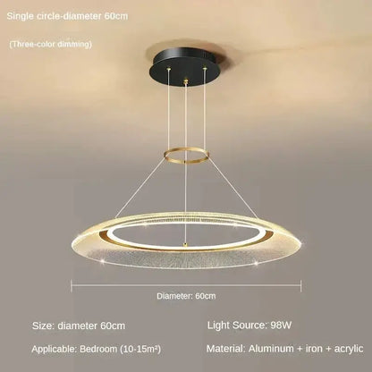 Modern DecorBites™ led ring chandelier with gold-toned frame and acrylic diffuser featuring three-color dimming lighting fixture