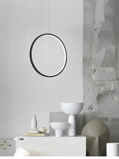 DecorBites™ led ring chandelier minimalist black circular pendant light with sleek frame for living room lighting