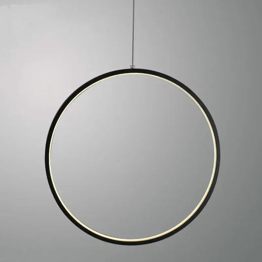 DecorBites™ black circular led ring chandelier pendant light with warm white glowing ring for living room lighting