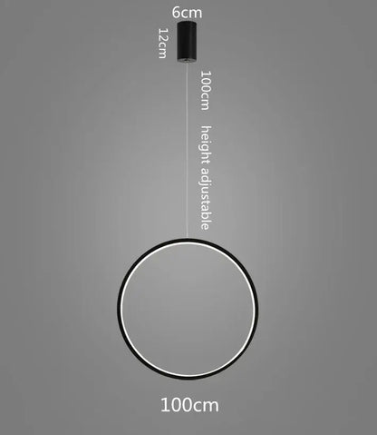 DecorBites™ minimalist black circular led ring chandelier pendant light with adjustable height for living room lighting