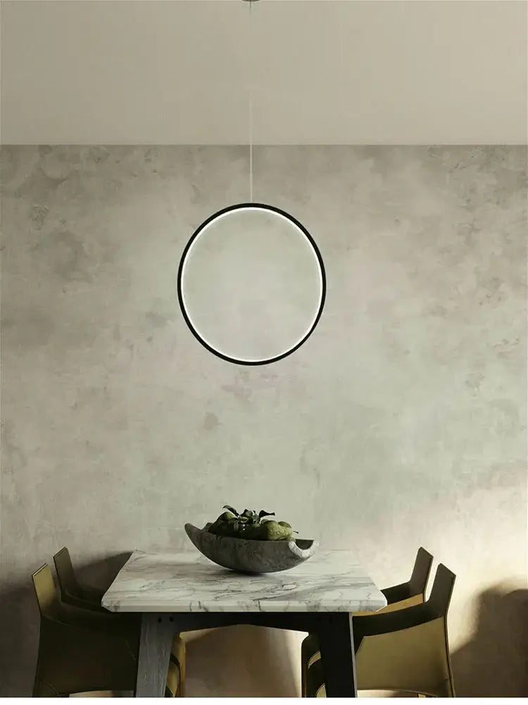 DecorBites™ led ring chandelier pendant light with sleek black frame and glowing white led ring for living room lighting