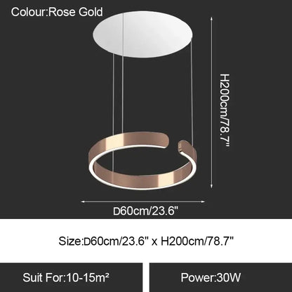 Rose gold circular led ring chandelier pendant with sleek modern design for dining room and home decoration