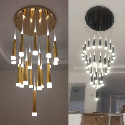 Modern DecorBites led ring chandelier with circular mount and tapered gold and black fixtures for villa lighting
