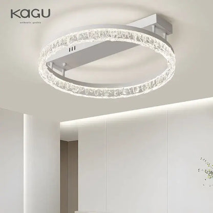 Modern decorbites led ring chandelier with white metal frame and textured crystal ring for bright home illumination