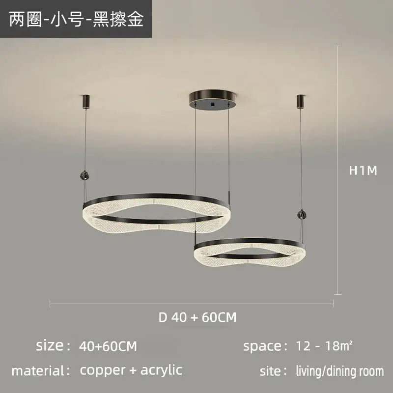 Blackened gold DecorBites LED ring pendant chandelier with copper and acrylic for living room and dining room