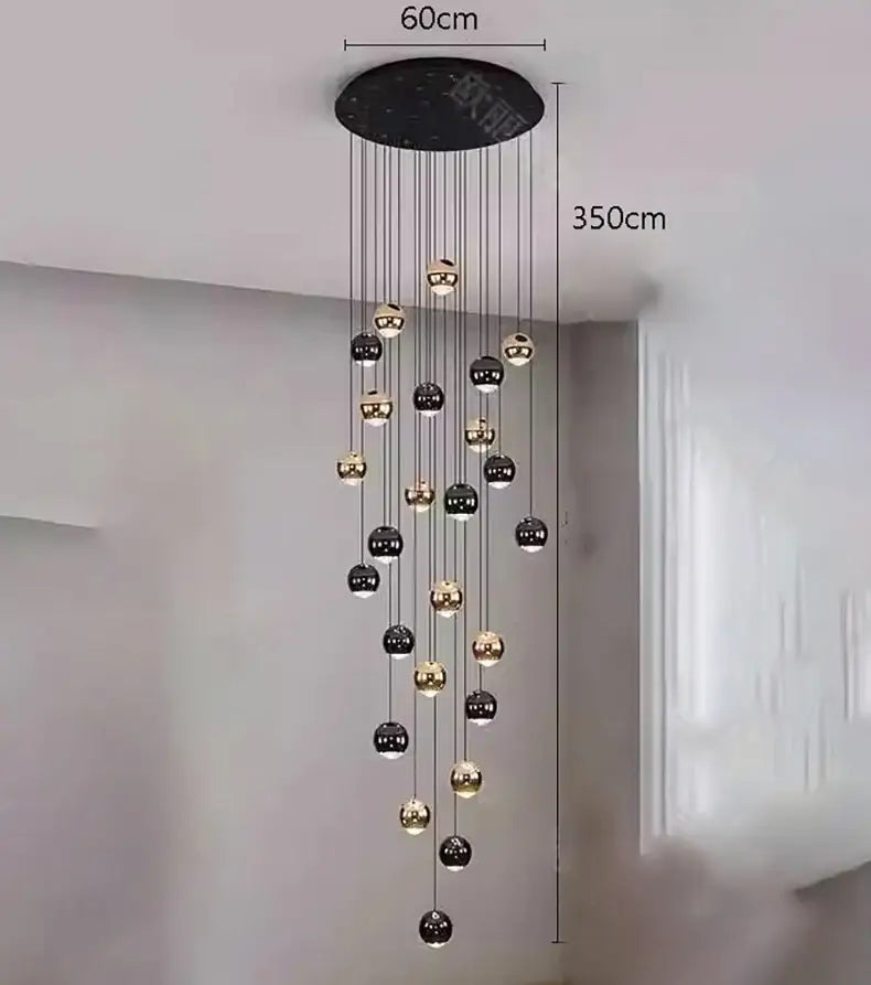 Decorbites™ led ring pendant light with black circular mount and gold dark spherical heads size diameter for modern decor