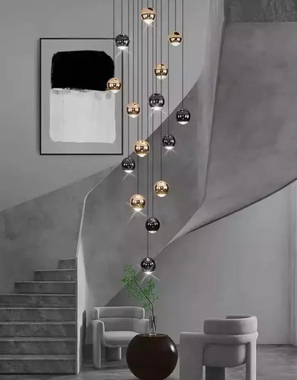 Decorbites™ led ring pendant light with polished gold and black spherical heads size diameter, ideal for modern home decor
