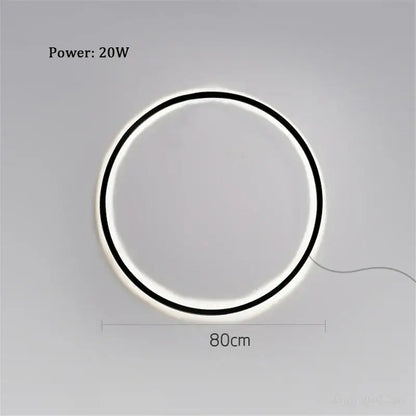 Decorbites™ led ring wall lamp with sleek black frame and glowing white illumination 80cm diameter minimalist wall lamp