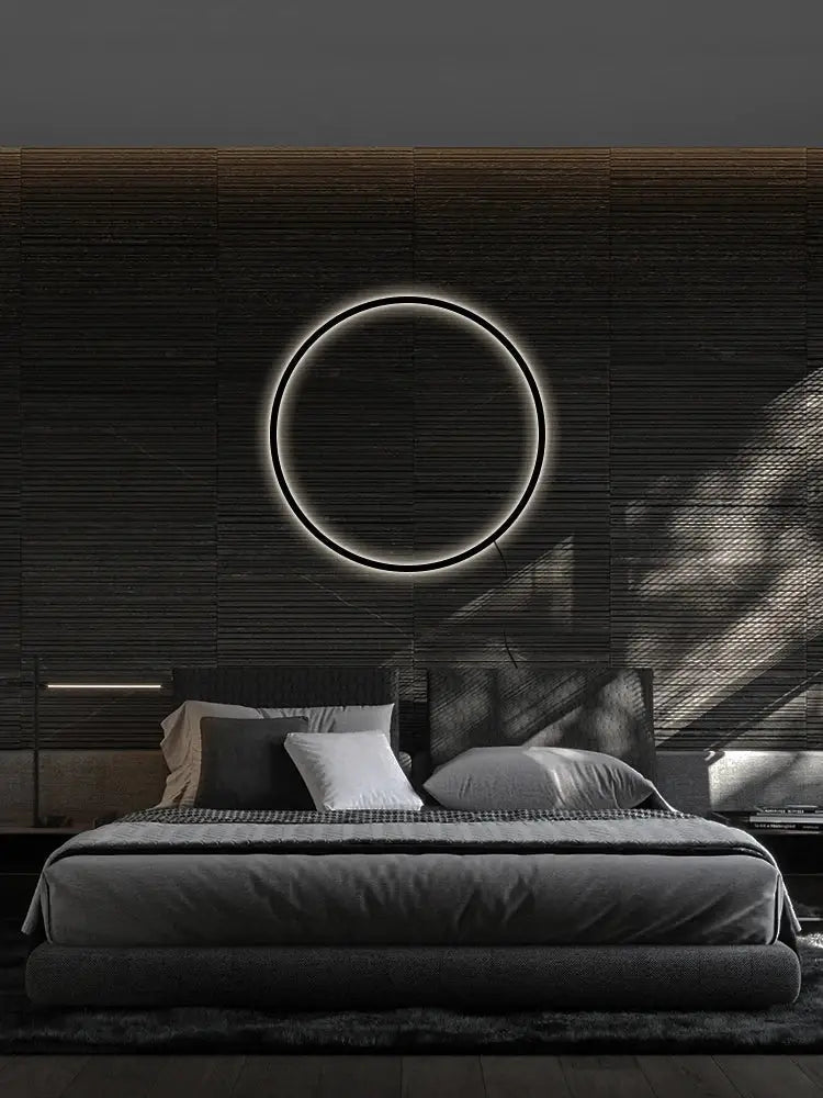 Decorbites™ led ring wall lamp with a sleek black frame and glowing white illumination for minimalist living room decor