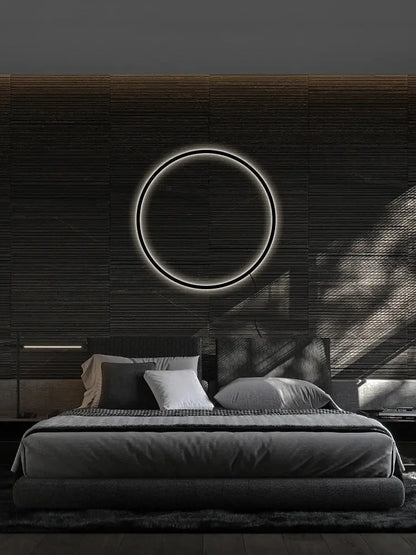 Decorbites™ led ring wall lamp with a sleek black frame and glowing white illumination for minimalist living room decor