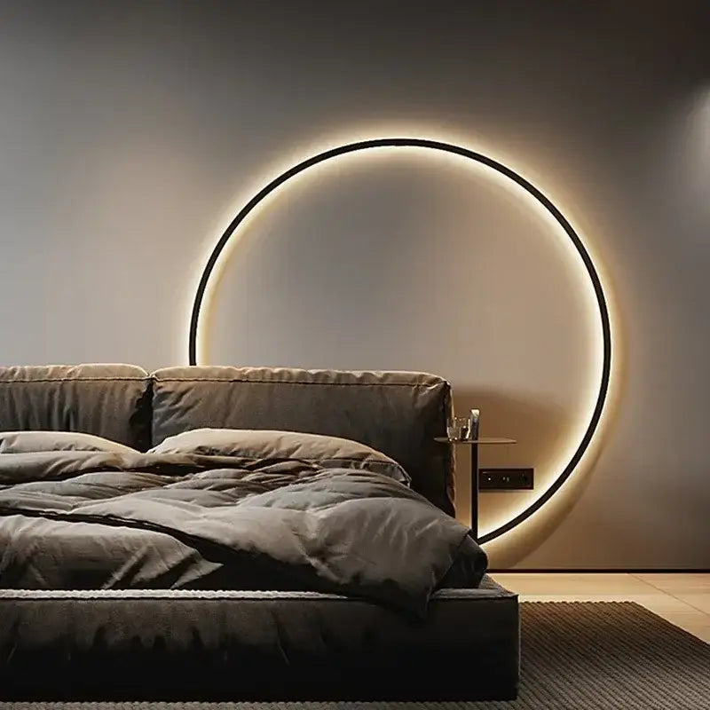 DecorBites LED ring wall lamp with sleek black frame and warm glow for Nordic indoor USB sconce lighting