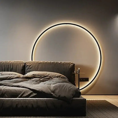 DecorBites LED ring wall lamp with sleek black frame and warm glow for Nordic indoor USB sconce lighting
