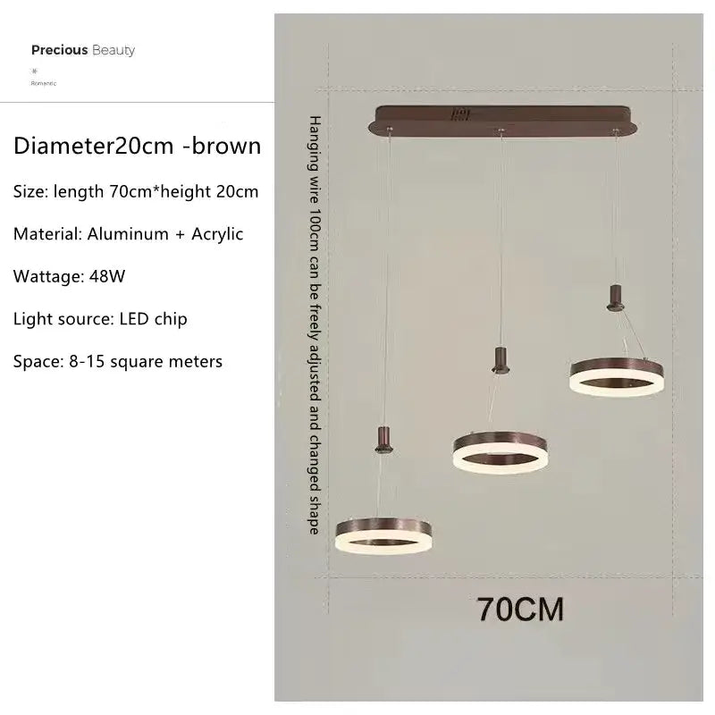 Modern brown DecorBites™ led rings ceiling chandelier with interconnected circular design for dimmable indoor living room use