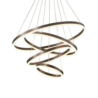 Modern dark bronze decorbites led rings ceiling chandelier featuring multiple interlocking glowing rings for home decor
