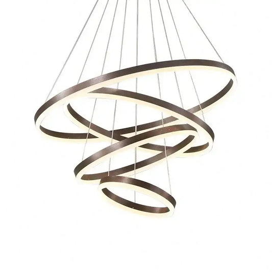 Modern dark bronze decorbites led rings ceiling chandelier featuring multiple interlocking glowing rings for home decor