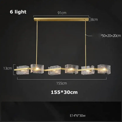 Decorbites led ripples glass chandelier in gold tone with six frosted cube shades and modern metallic frame for living spaces