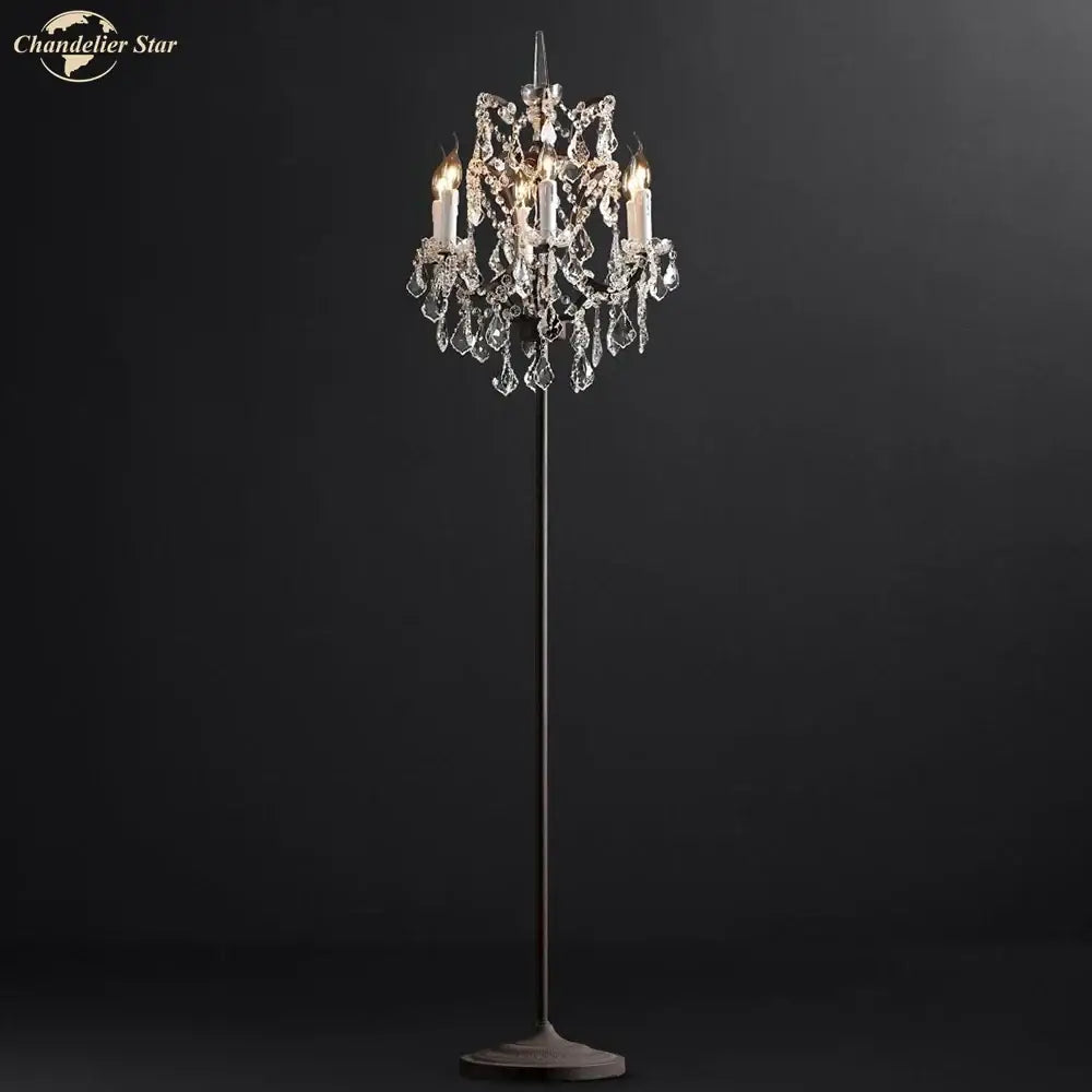 Elegant decorbites™ led rococo crystal iron floor lamp with dark metal stand and multiple candle style bulbs