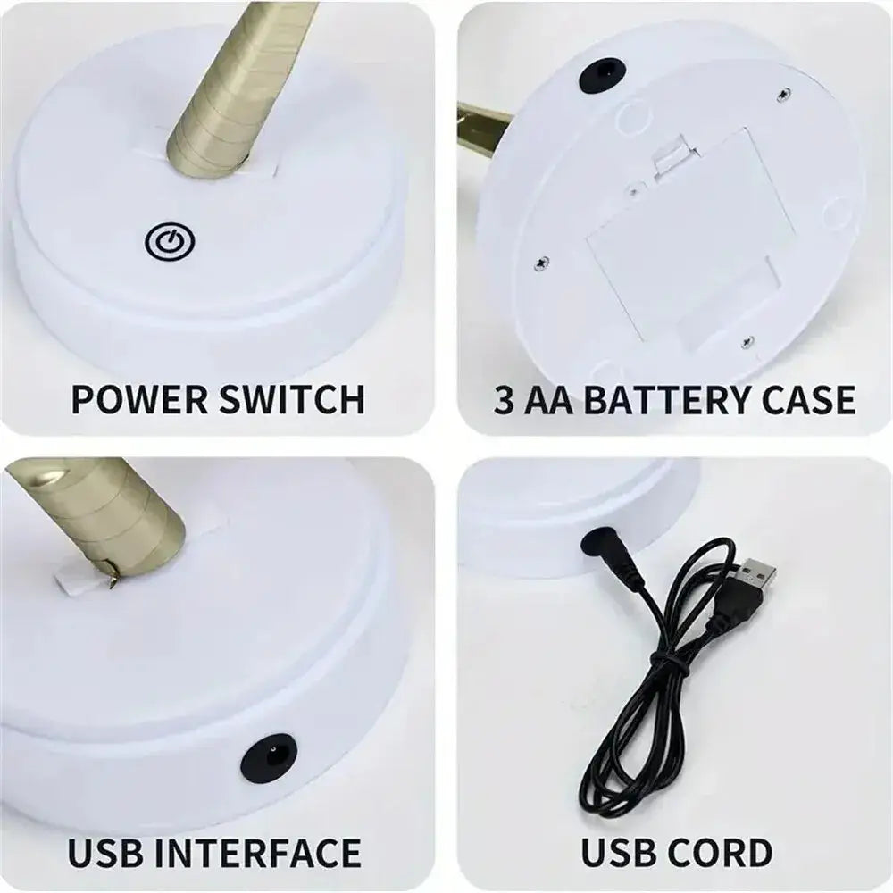 White plastic base of decorbites led rose leaf table lamp with gold stem usb interface and battery for christmas tree fairy use