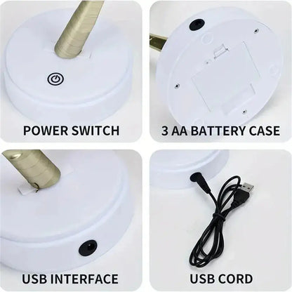 White plastic base of decorbites led rose leaf table lamp with gold stem usb interface and battery for christmas tree fairy use