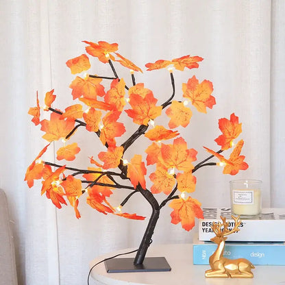 Decorbites™ led christmas tree fairy lamp with glowing orange and yellow maple leaves on black branches for home decor
