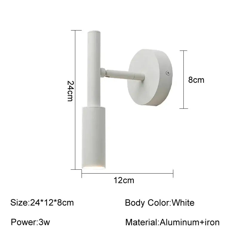 White minimalist decorbites™ led rotatable wall lamp with cylindrical aluminum and iron design for bedroom lighting