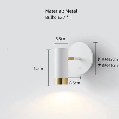 Minimalist white and brass metal DecorBites™ led rotatable wall lamp with cylindrical shade and E27 bulb socket