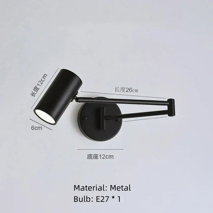 Black metal wall lamp with adjustable cylindrical head and articulated arm in decorbites™ led rotatable wall design
