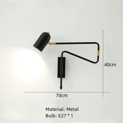 Black metal wall lamp with gold accents and flexible articulated arm led rotatable wall lamp decorbites