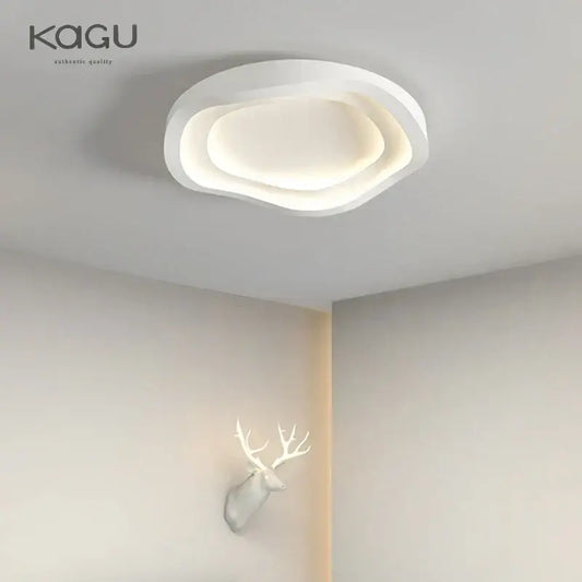 White modern oval led round ceiling lamp with layered concentric rings and remote dimming for indoor lighting