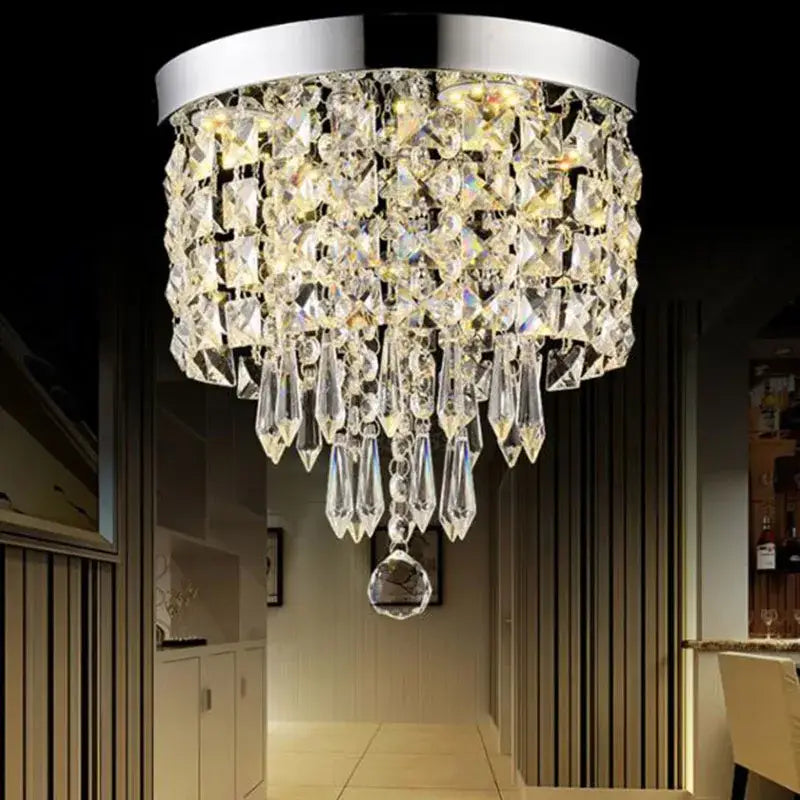 DecorBites™ led round ceiling light with sparkling crystal chandelier and sleek chrome base for bright corridor lighting