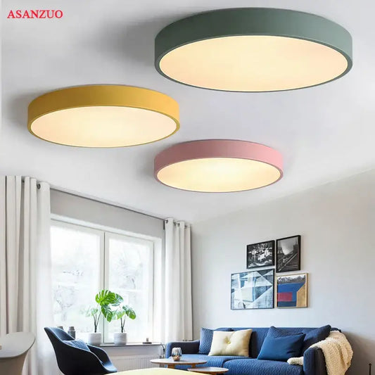 Decorbites™ led round ceiling light in matte green yellow and pink with soft glow for kitchen kids room and dining